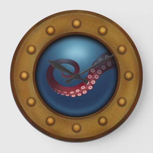 Frakt Porthole Deep Sea Octopus Nautical Steampunk Stor Klocka (Framsida)