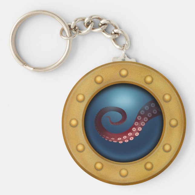 Frakt Porthole med Octopus Nautical Steampunk Nyckelring (Framsidan)
