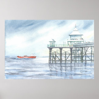 Frakt som passerar Clevedon Pier Poster