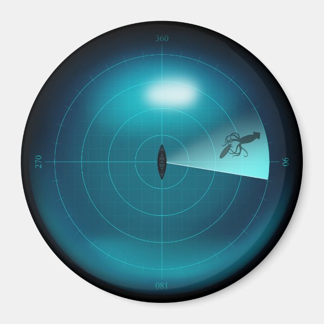 Frakt Sonar med Giant Squid Kraken Roligt Nautical Magnet (Framsidan)