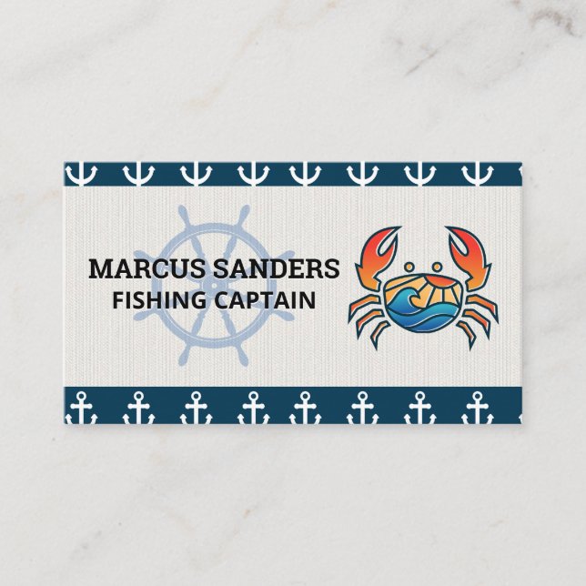 Frakt Wheel | Anchor Mönster | Crab-Logotyp Visitkort (Framsida)