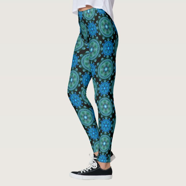 Fraktal blågrön orientalsk mönster leggings (Vänster)