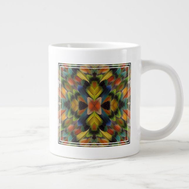 Fraktal design av älsklingsfåglars fjädrar jumbo mugg (Höger)