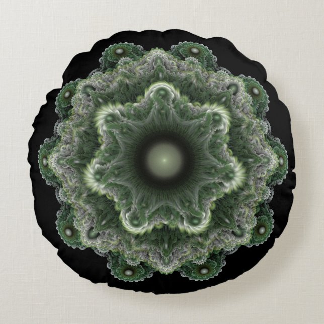 Fraktal fantasifull ornament rund kudde (Framsidan)