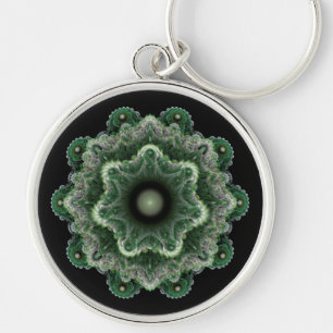 Fraktal finurlig ornament rund silverfärgad nyckelring