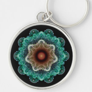 Fraktal flamboyant ornamentik rund silverfärgad nyckelring
