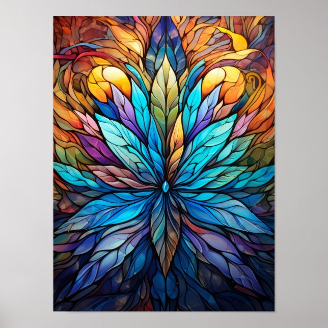 Fraktal glasmålning lotusblomma mönster poster (Framsidan)