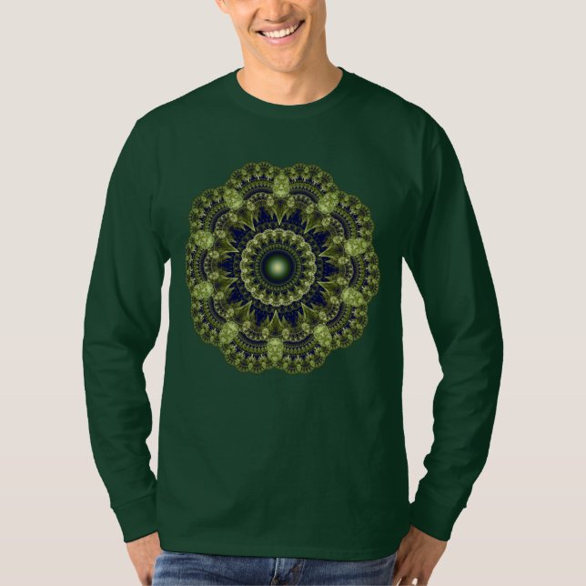 Fraktal grön mosaik ornament t shirt (Framsida)
