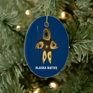 Fraktal Inuit-jägare - Alaska infödd Julgransprydnad Keramik