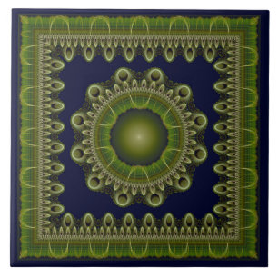 Fraktal ljus inramad mandala kakelplatta