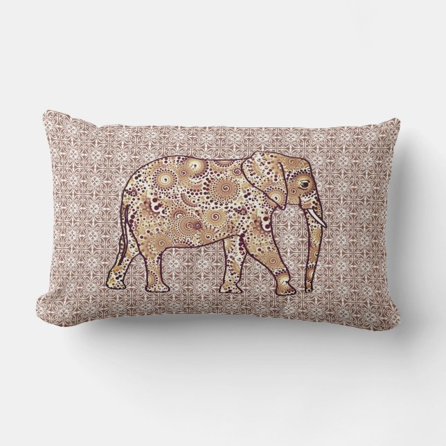 Fraktal virvel elefant - brun och taupe lumbarkudde (Framsida)