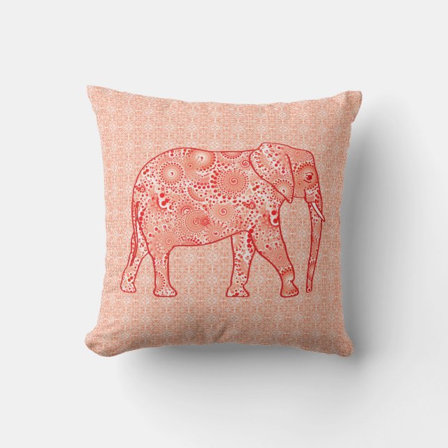 Fraktal virvel elefant - korall orange och vit kudde (Framsida)