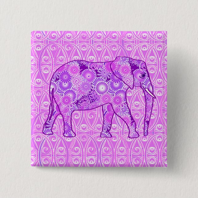 Fraktal virvel elefant - lila och orkidé knapp (Framsida)