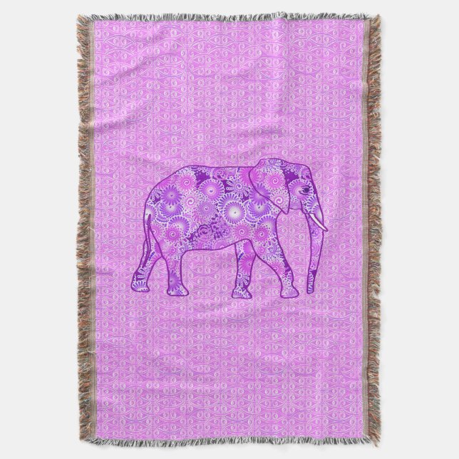 Fraktal virvel elefant - lila och orkidé mysfilt (Framsidan Vertikal)
