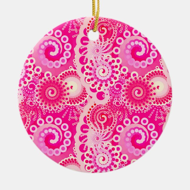 Fraktal virvelmönster, nyanser av fuchsia rosa julgransprydnad keramik (Framsidan)