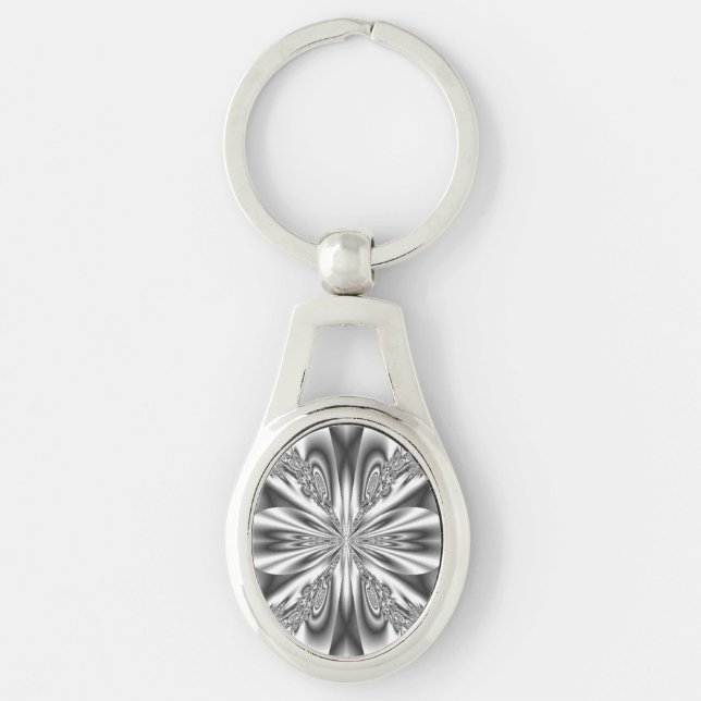 Fraktalisera Ovalt Silverfärgad Nyckelring (Framsidan)