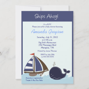 Fraktaser Ahoy Blue Whale 5x7 Baby Shower-inbjudan Inbjudningar