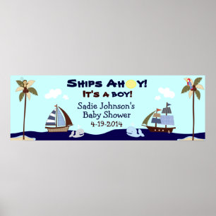 Fraktaser Ahoy Nautical Baby Shower Banner Poster