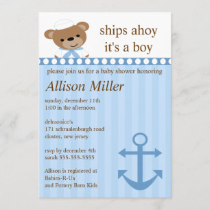 Fraktaser Ahoy Nautical Boy Baby Shower Inbjudningar
