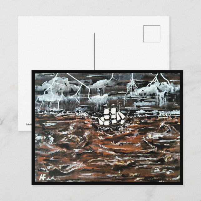 Fraktaser i Storm Painting av Alfred Fox Vykort (Fram/baksida)
