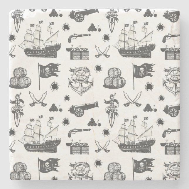 Fraktaser, kanoner, svärd och Vin Pirat tema Stenunderlägg (Framsidan)