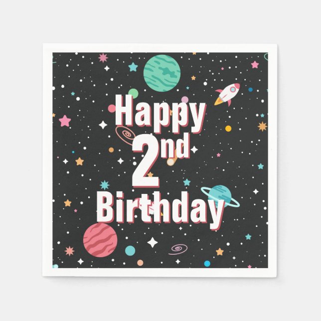 fraktaser och planeter för andra födelsedagen pappersservett (Framsidan)