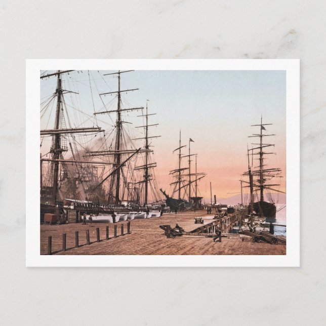 Fraktaser vid Wharves i San Francisco circa 1900 Vykort (Framsida)