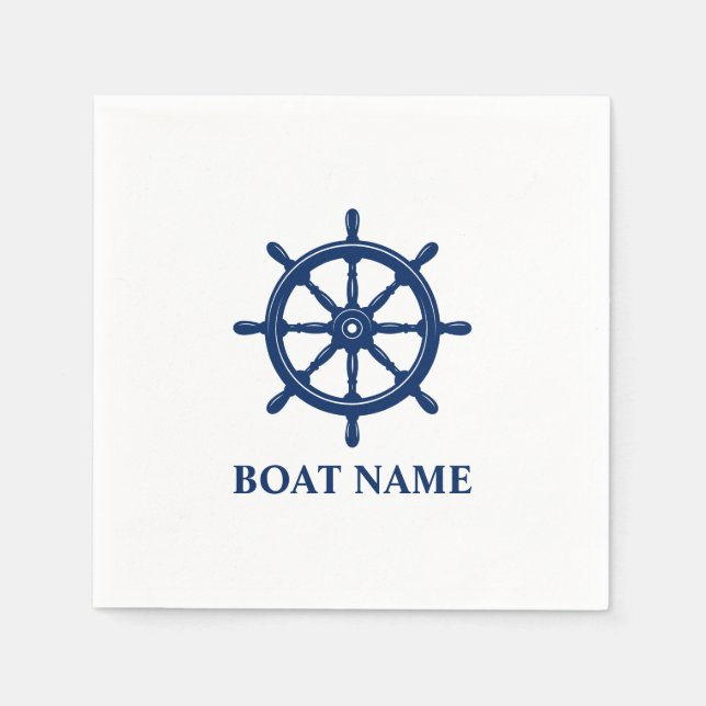 Fraktaserna Boat Namn Hjul Helm Navy Blue Pappersservett (Framsidan)