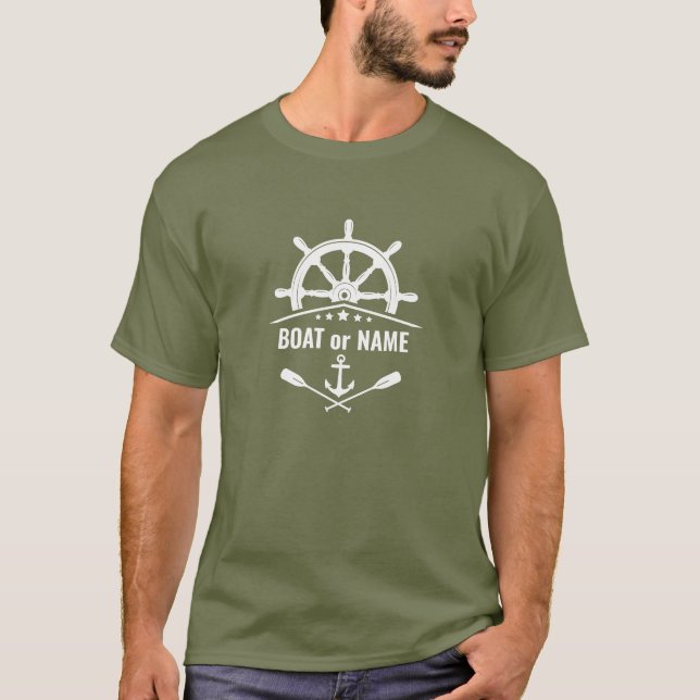 Fraktaserna Helm Boat eller Namn vid oliv grönt an T Shirt (Framsida)