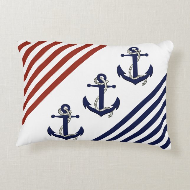 Frakten Anchor/knot/Red/Navy rand Prydnadskudde (Baksidan)