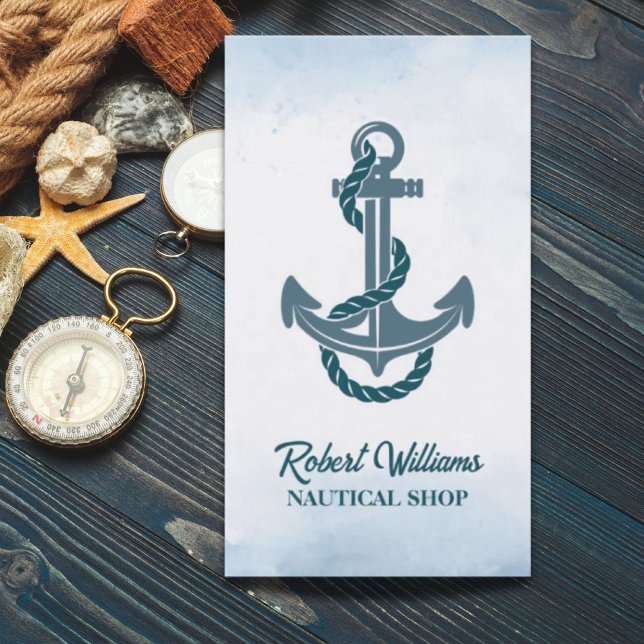 Frakten Anchor Nautisk  för kustnära segment Blue  Visitkort (Coastal Beach Blue Watercolor Ship Anchor Nautical Business Card)