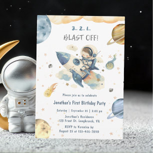 Frakten Blast off 1st Birthday-inbjudan - raketen Inbjudningar