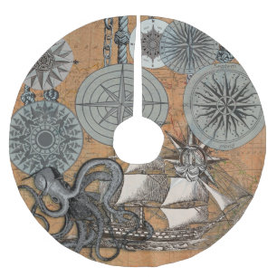 Frakten Compass Ro Vintage Nautical Octopus Julgransmatta Borstad Polyester