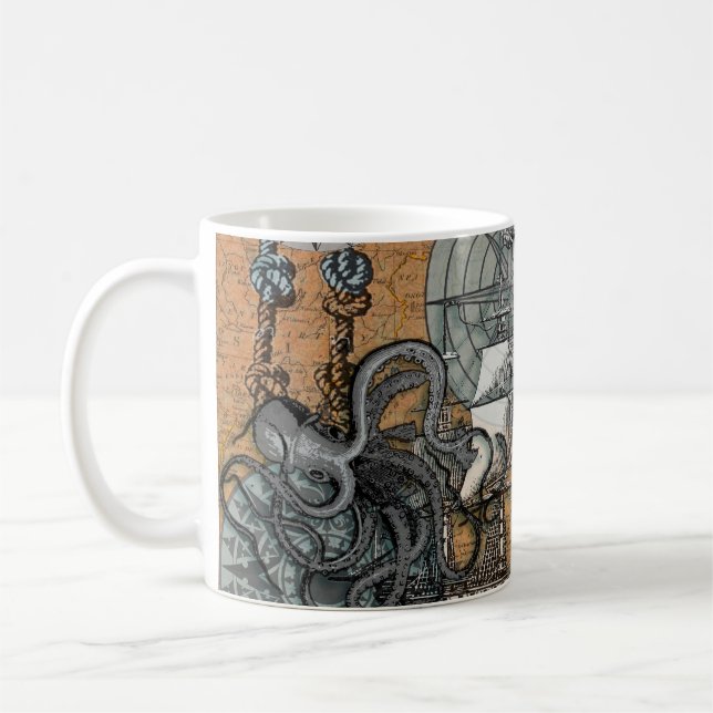 Frakten Compass Ro Vintage Nautical Octopus Kaffemugg (Vänster)
