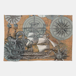Frakten Compass Ro Vintage Nautical Octopus Kökshandduk
