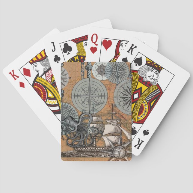 Frakten Compass Ro Vintage Nautical Octopus Kortlek (Baksidan)