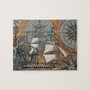 Frakten Compass Ro Vintage Nautical Octopus Pussel