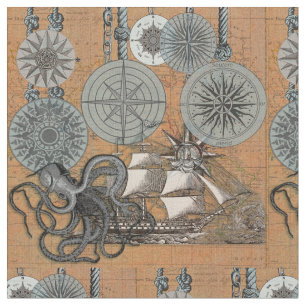 Frakten Compass Ro Vintage Nautical Octopus Tyg