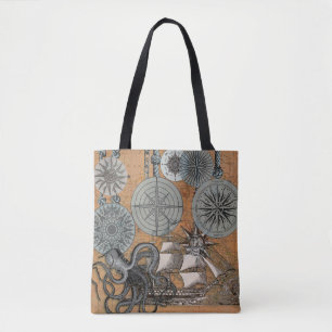 Frakten Compass Ro Vintage Nautical Octopus Tygkasse