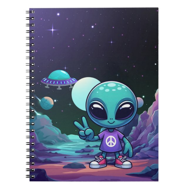 Frakten Cute Peace Alien & Space Anteckningsbok (Framsidan)