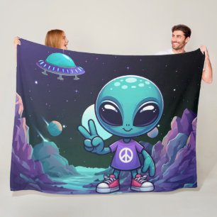 Frakten Cute Peace Alien & Space Fleecefilt