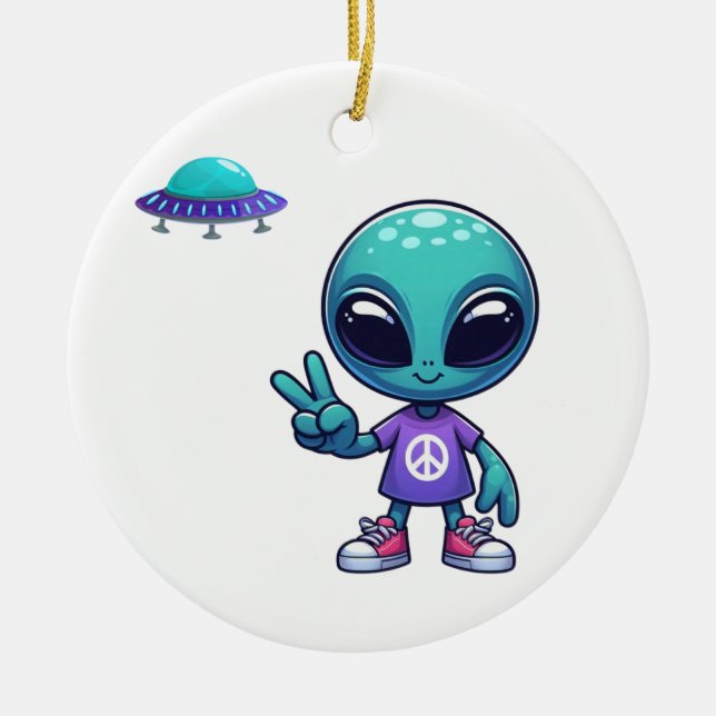 Frakten Cute Peace Alien & Space Julgransprydnad Keramik (Framsidan)