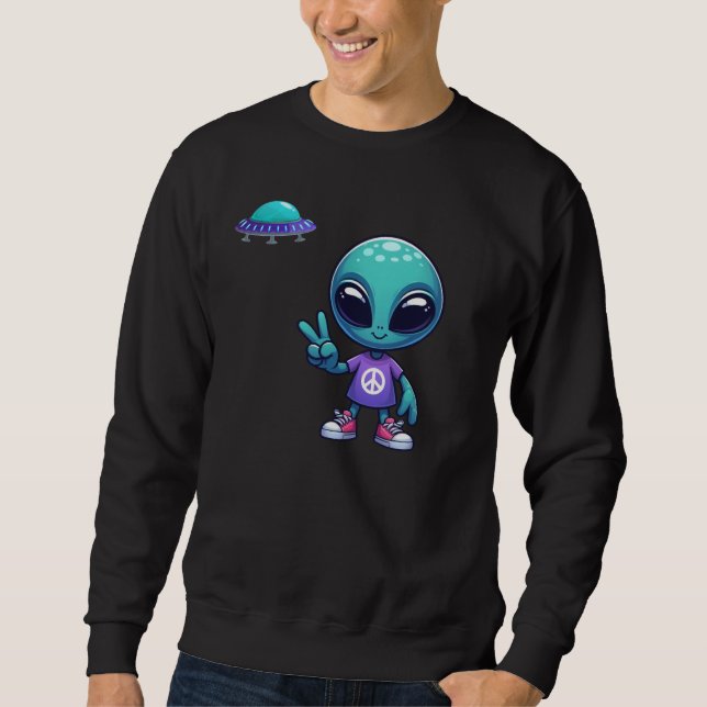 Frakten Cute Peace Alien & Space Lång Ärmad Tröja (Framsida)