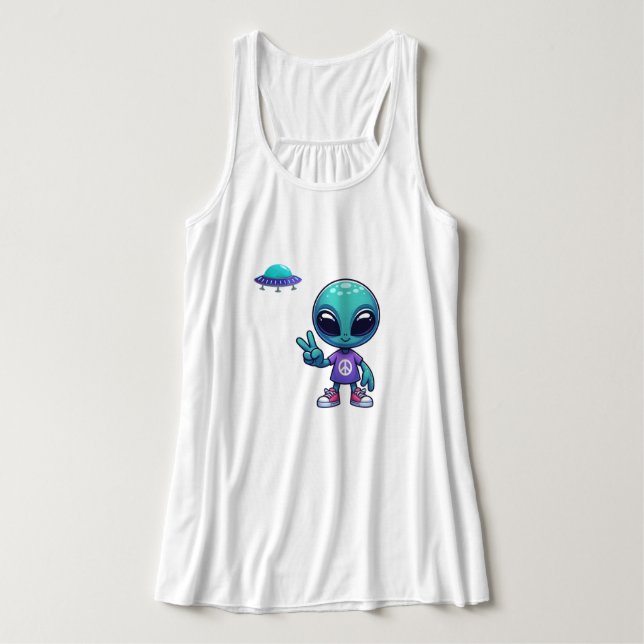 Frakten Cute Peace Alien & Space Linne Med Racerback (Design framsida)