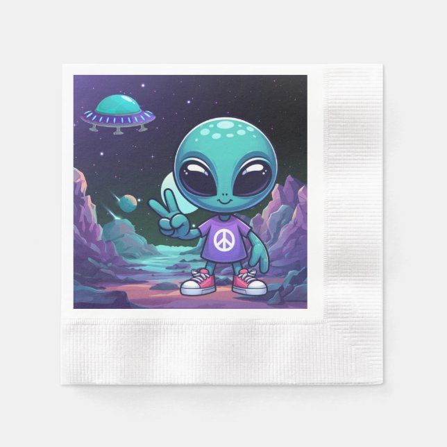 Frakten Cute Peace Alien & Space Pappersservett (Framsidan)