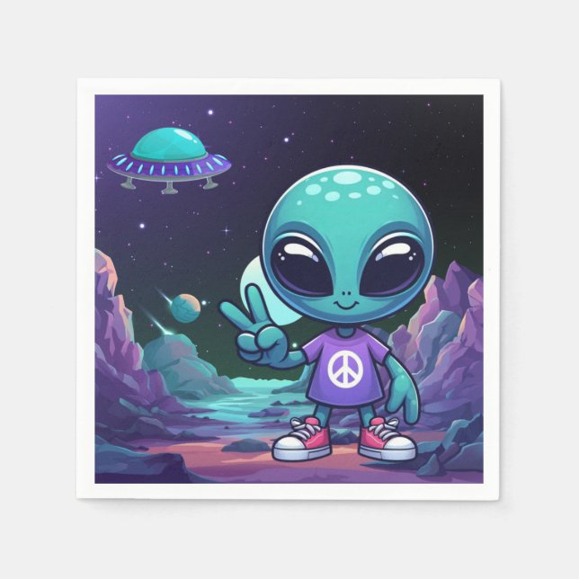 Frakten Cute Peace Alien & Space Pappersservett (Framsidan)