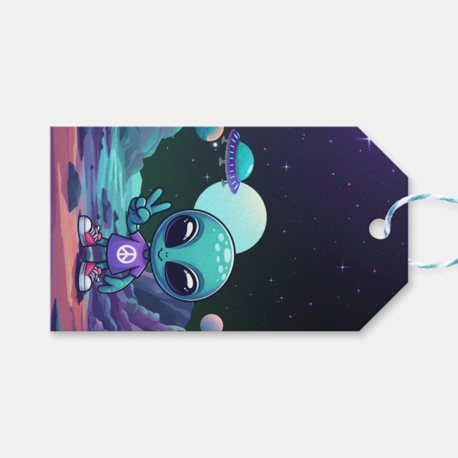Frakten Cute Peace Alien & Space Presentetikett (Framsidan (Horisontell))