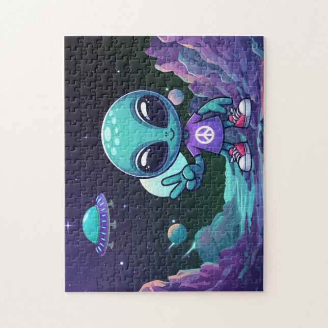 Frakten Cute Peace Alien & Space Pussel (Vertikal)