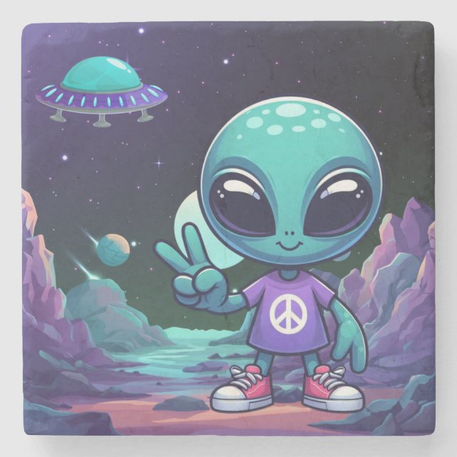 Frakten Cute Peace Alien & Space Stenunderlägg (Framsidan)