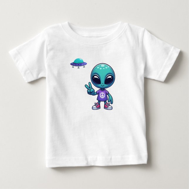 Frakten Cute Peace Alien & Space T Shirt (Framsida)